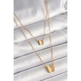 316L Çelik Gold Renk 2'Li Simli Model Kadın Kolye TJ-BKO9928