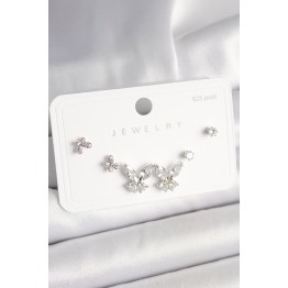 925 Ayar Gümüş Çivi Pirinç Zirkon Taşlı Model Kadın Küpe Seti TJ-BKP10402