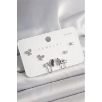 925 Ayar Gümüş Çivi Pirinç Gümüş Renk Zirkon Taşlı Model Kadın Küpe Seti TJ-BKP10404