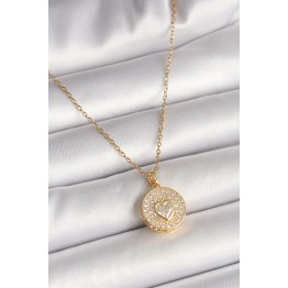 316L Çelik Gold Renk Zincir Madalyon Zirkon Taşlı Kalp Model Kadın Kolye TJ-BKO9946