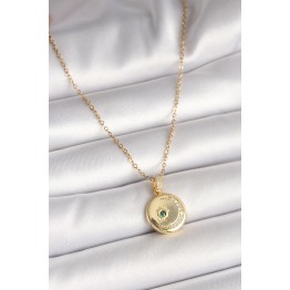 316L Çelik Gold Renk Zincir Zirkon Taş İşlemeli Hilal Yıldız İşlemeli Madalyon Model Kadın Kolye TJ-BKO9952