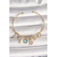 Pirinç Gold Renk Sallantı Zirkon Taşlı AYıcık Figür Kalp Detay Charm Kadın Bileklik TJ-BB6894
