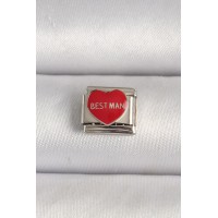 316L Çelik Gümüş Renk 'Best Man' Yazılı Kırmızı Kalp İşlemeli Nomination Charm TJ-BC1208