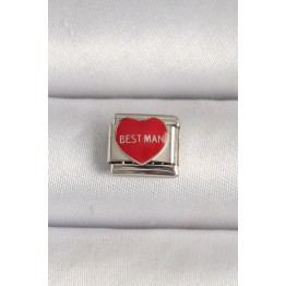 316L Çelik Gümüş Renk 'Best Man' Yazılı Kırmızı Kalp İşlemeli Nomination Charm TJ-BC1208