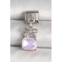 316L Çelik Gümüş Renk Pembe Zirkon Taşlı Çanta Model Nomination Charm TJ-BC1301