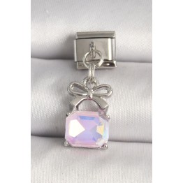 316L Çelik Gümüş Renk Pembe Zirkon Taşlı Çanta Model Nomination Charm TJ-BC1301