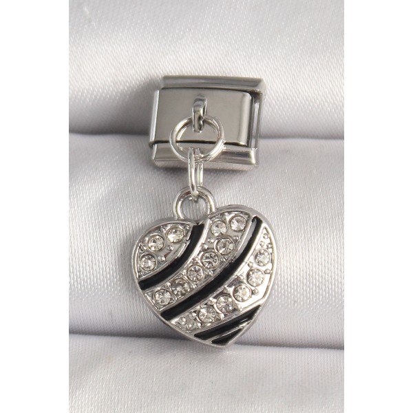 316L Çelik Gümüş Renk Zirkon Taşlı Kalp Model Nomination Charm TJ-BC1316