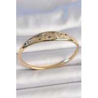 Pirinç Gold Renk Zirkon Taşlı Hilal İşleme Mavi Taşlı Yıldız Detay Kadın Kelepçe TJ-BB6920