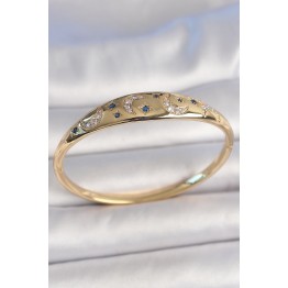 Pirinç Gold Renk Zirkon Taşlı Hilal İşleme Mavi Taşlı Yıldız Detay Kadın Kelepçe TJ-BB6920