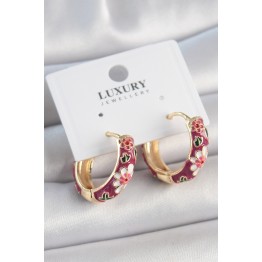 Pirinç Gold Renk Halka Mor Çiçek Mineli Kadın Küpe TJ-BKP10474