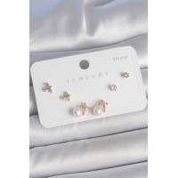 Pirinç Gold Renk Zirkon Taşlı Model İnci Detay 925 Ayar Gümüş Çivi Kadın Küpe Seti TJ-BKP10478