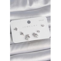Pirinç Gümüş Renk Zirkon Taşlı Model İnci Detay 925 Ayar Gümüş Çivi Kadın Küpe Seti TJ-BKP10479