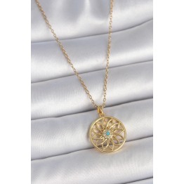 316L Çelik Gold Renk Zincr Mavi Taşlı Lotus Model Kadın Kolye TJ-BKO10061