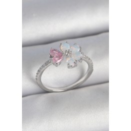 Pirinç Gümüş Renk Beyaz Mineli Pembe Zirkon Taşlı Çiçek Model Kadın Yüzük TJ-BYK3708