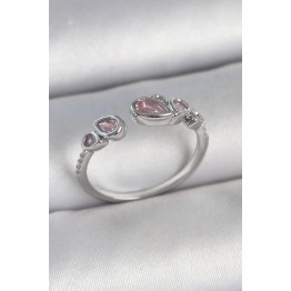 Pirinç Gümüş Renk Pembe Damla Zirkon Taşlı Ayarlanabilir Model Kadın Yüzük TJ-BYK3734