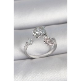 Pirinç Gümüş Renk Zirkon Taşlı Deniz Kabuğu Model Ayarlanabilir Kadın Yüzük TJ-BYK3740