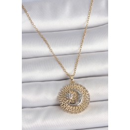 316L Çelik Gold Renk Mix Renk Ay Güneş Model Kadın Kolye - TJ-BKO10095