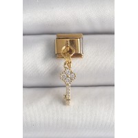 316L Çelik Gold Renk Sallantı Zirkon Taşlı Anahtar Model Nomination Charm TJ-BC1338