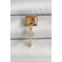 316L Çelik Gold Renk Sallantı Zirkon Taşlı Anahtar Model Nomination Charm TJ-BC1338