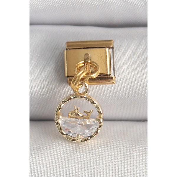 316L Çelik Gold Renk Sallantı Zirkon Taşlı Balina Model Nomination Charm TJ-BC1339