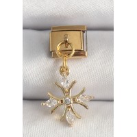 316L Çelik Gold Renk Sallantı Zirkon Taşlı Kar Tanesi Model Nomination Charm TJ-BC1341