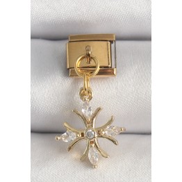 316L Çelik Gold Renk Sallantı Zirkon Taşlı Kar Tanesi Model Nomination Charm TJ-BC1341