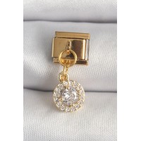 316L Çelik Gold Renk Sallantı Daire Zirkon Taşlı Nomination Charm TJ-BC1342