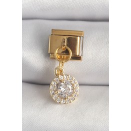 316L Çelik Gold Renk Sallantı Daire Zirkon Taşlı Nomination Charm TJ-BC1342