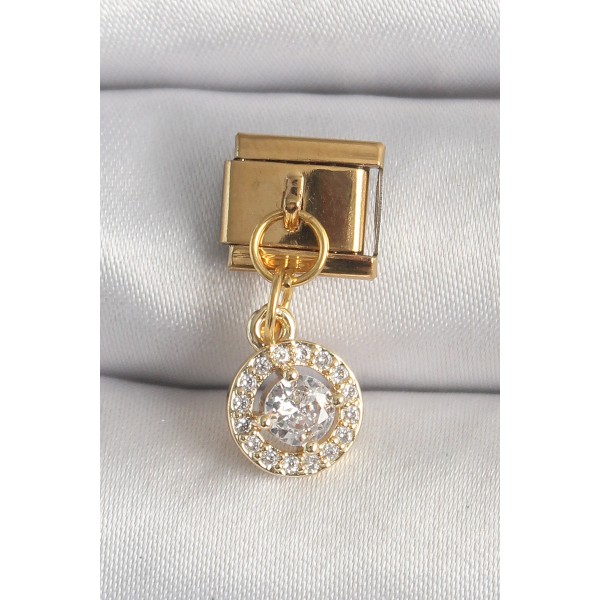 316L Çelik Gold Renk Sallantı Daire Zirkon Taşlı Nomination Charm TJ-BC1342