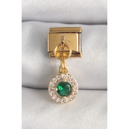 316L Çelik Gold Renk Sallantı Yeşil Zirkon Taşlı Nomination Charm TJ-BC1344