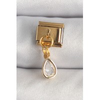 316L Çelik Gold Renk Sallantı Damla Zirkon Taşlı Nomination Charm TJ-BC1345