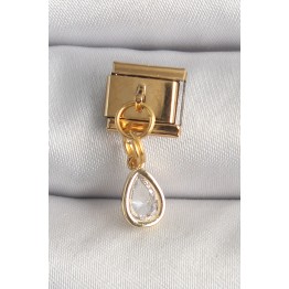 316L Çelik Gold Renk Sallantı Damla Zirkon Taşlı Nomination Charm TJ-BC1345