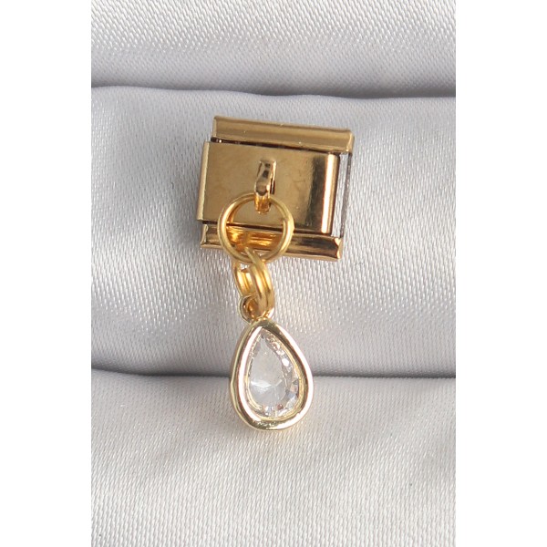 316L Çelik Gold Renk Sallantı Damla Zirkon Taşlı Nomination Charm TJ-BC1345