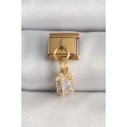 316L Çelik Gold Renk Sallantı Zirkon Taşlı Kare Model Nomination Charm TJ-BC1348