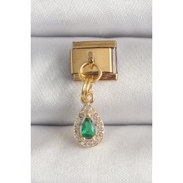 316L Çelik Gold Renk Sallantı Damla Yeşil Zirkon Taşlı Nomination Charm TJ-BC1349