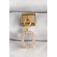 316L Çelik Gold Renk Sallantı Kare Zirkon Taşlı Nomination Charm TJ-BC1350