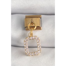 316L Çelik Gold Renk Sallantı Kare Zirkon Taşlı Nomination Charm TJ-BC1350