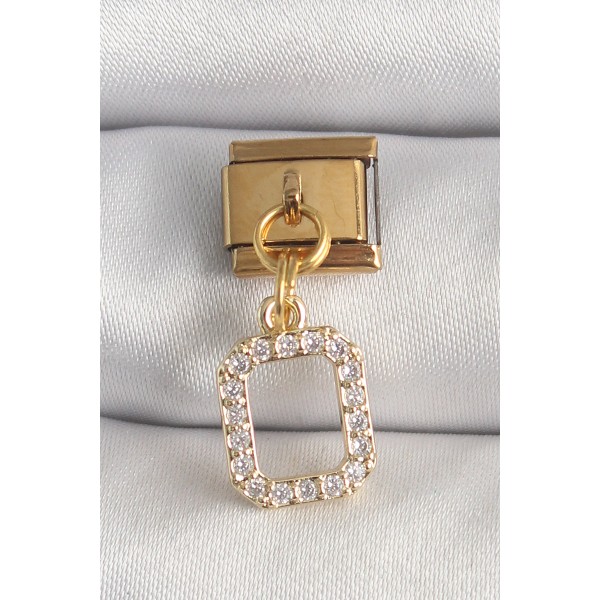316L Çelik Gold Renk Sallantı Kare Zirkon Taşlı Nomination Charm TJ-BC1350