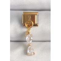 316L Çelik Gold Renk Sallantı Zirkon Taşlı Kurdele Model Nomination Charm TJ-BC1351