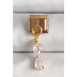 316L Çelik Gold Renk Sallantı Zirkon Taşlı Kurdele Model Nomination Charm TJ-BC1351