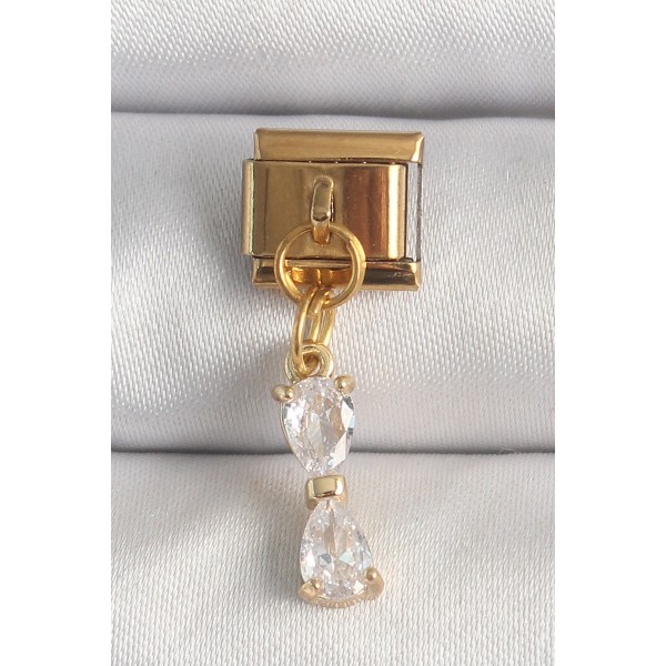 316L Çelik Gold Renk Sallantı Zirkon Taşlı Kurdele Model Nomination Charm TJ-BC1351