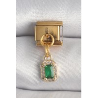 316L Çelik Gold Renk Sallantı Kare Yeşil Zirkon Taşlı Nomination Charm TJ-BC1352