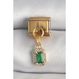 316L Çelik Gold Renk Sallantı Kare Yeşil Zirkon Taşlı Nomination Charm TJ-BC1352
