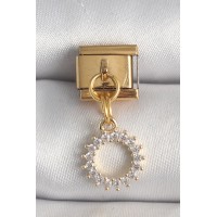 316L Çelik Gold Renk Zirkon Taşlı Sallantı Güneş Model Nomination Charm TJ-BC1353
