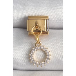 316L Çelik Gold Renk Zirkon Taşlı Sallantı Güneş Model Nomination Charm TJ-BC1353