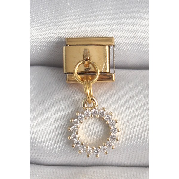 316L Çelik Gold Renk Zirkon Taşlı Sallantı Güneş Model Nomination Charm TJ-BC1353