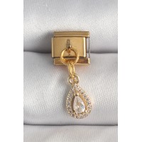 316L Çelik Gold Renk Sallantı Damla Zirkon Taşlı Nomination Charm TJ-BC1354