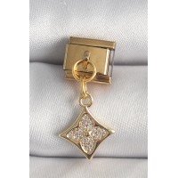 316L Çelik Gold Renk Sallantı Zirkon Taşlı Çiçek İşlemeli Nomination Charm TJ-BC1355