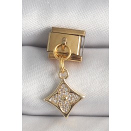 316L Çelik Gold Renk Sallantı Zirkon Taşlı Çiçek İşlemeli Nomination Charm TJ-BC1355