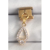 316L Çelik Gold Renk Sallantı Zirkon Taşlı Damla Model Nomination Charm TJ-BC1372